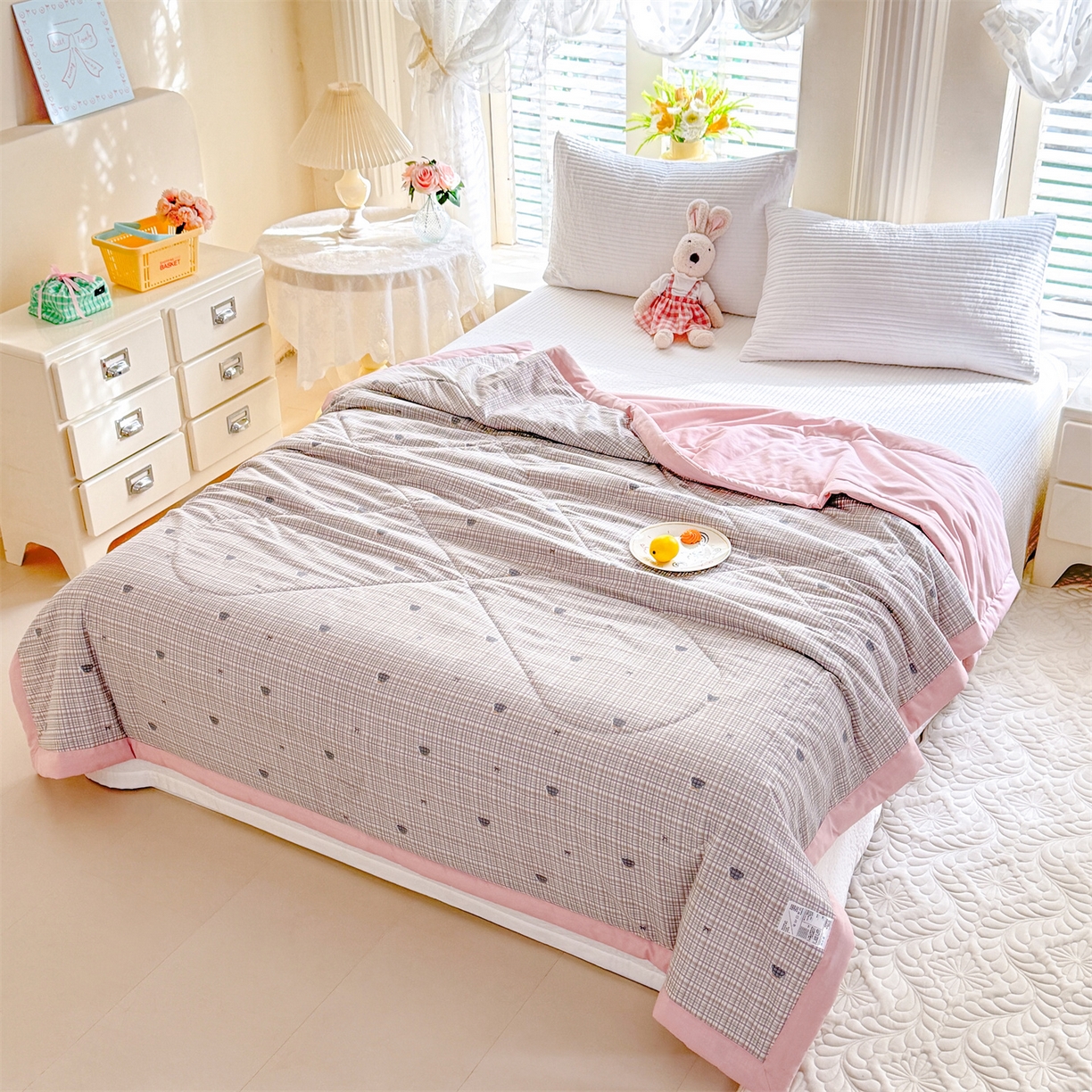 91家纺网 家纺一手货源 找家纺 优贝家纺 2026新款水洗棉云朵棉双层纱手包边抗菌夏凉被空调被 被子被芯 绅士熊