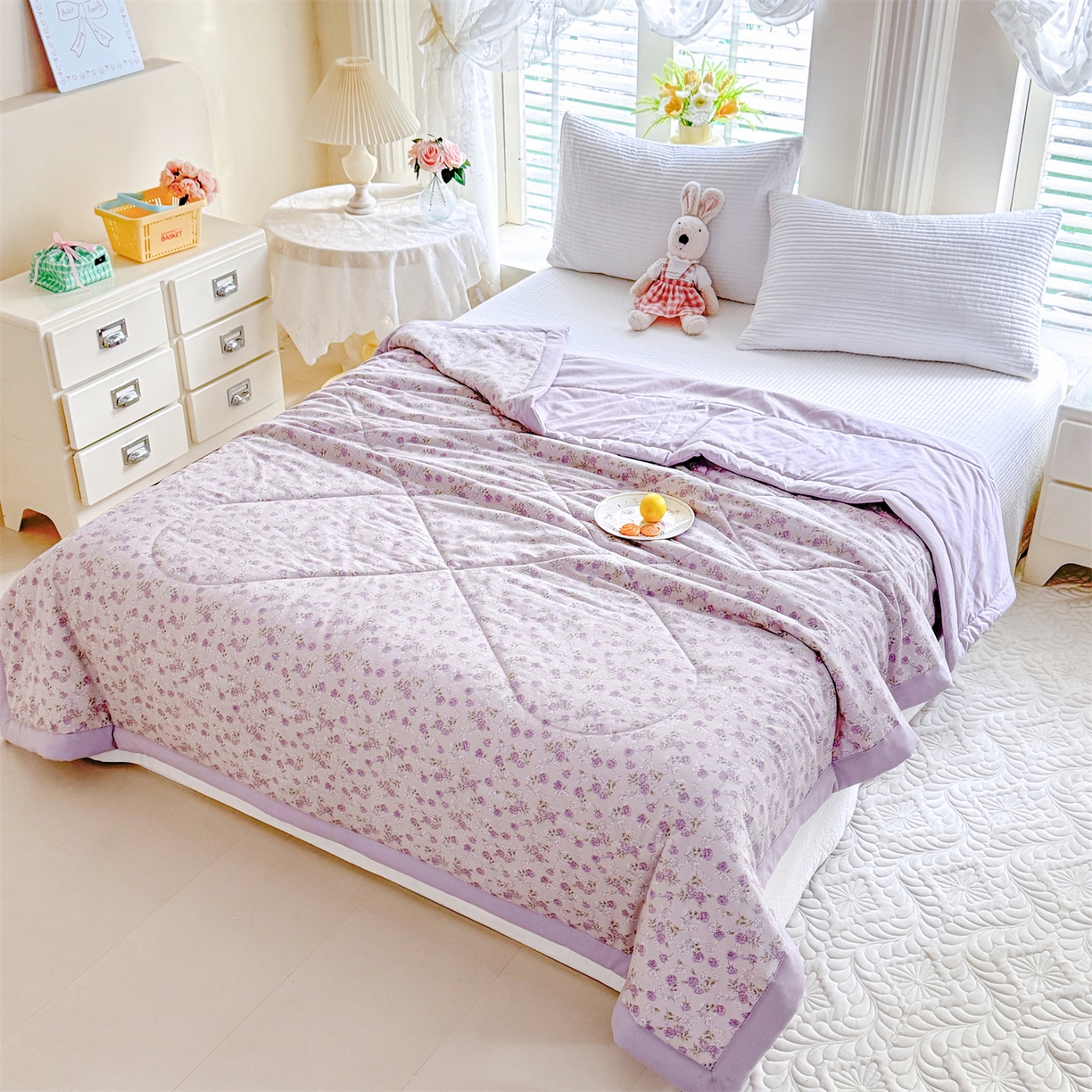 91家纺网 家纺一手货源 找家纺 优贝家纺 2026新款水洗棉云朵棉双层纱手包边抗菌夏凉被空调被 被子被芯 花香丽影