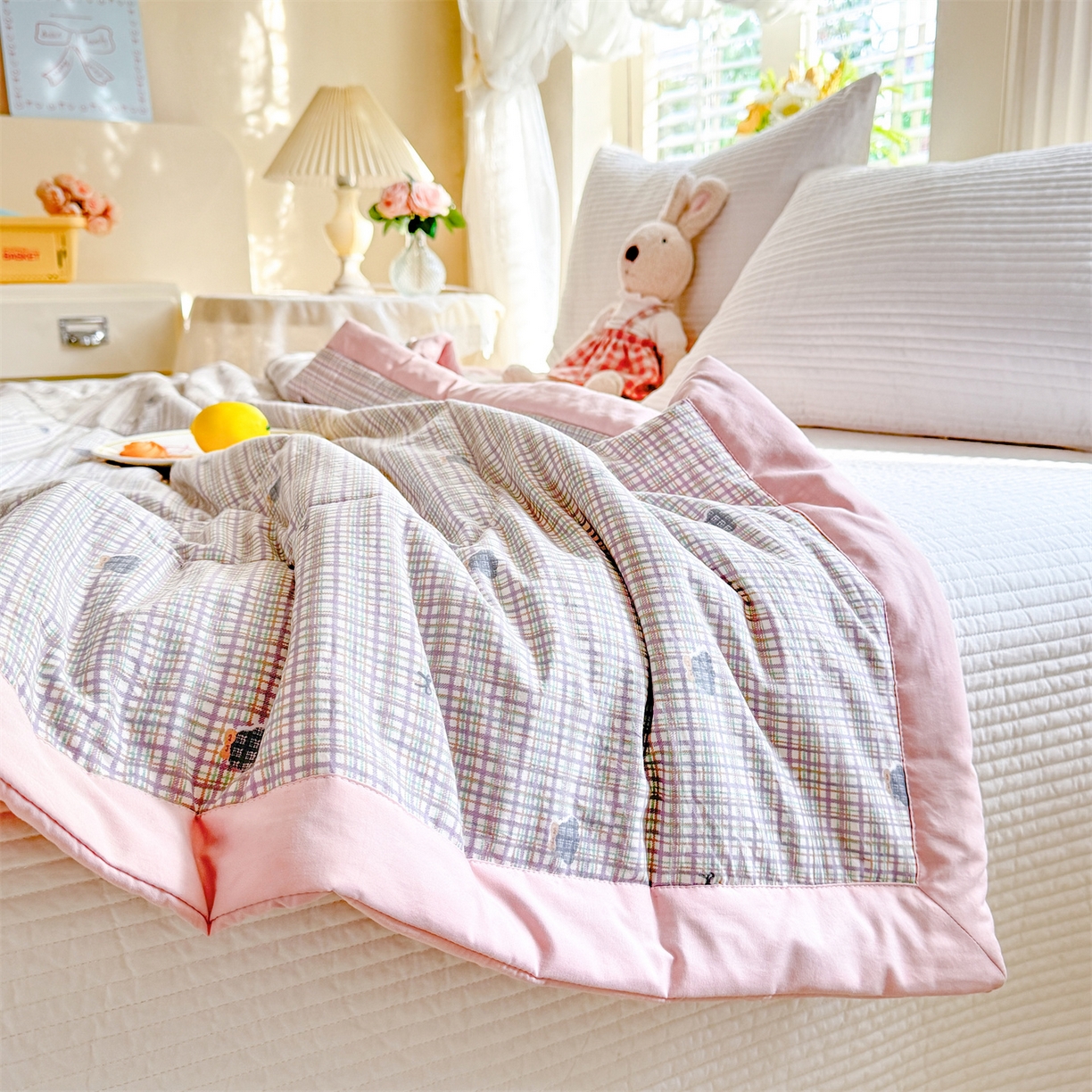 91家纺网 家纺一手货源 找家纺 优贝家纺 2026新款水洗棉云朵棉双层纱手包边抗菌夏凉被空调被 被子被芯 绅士熊