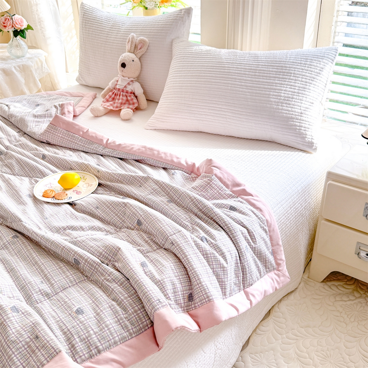 91家纺网 家纺一手货源 找家纺 优贝家纺 2026新款水洗棉云朵棉双层纱手包边抗菌夏凉被空调被 被子被芯 绅士熊