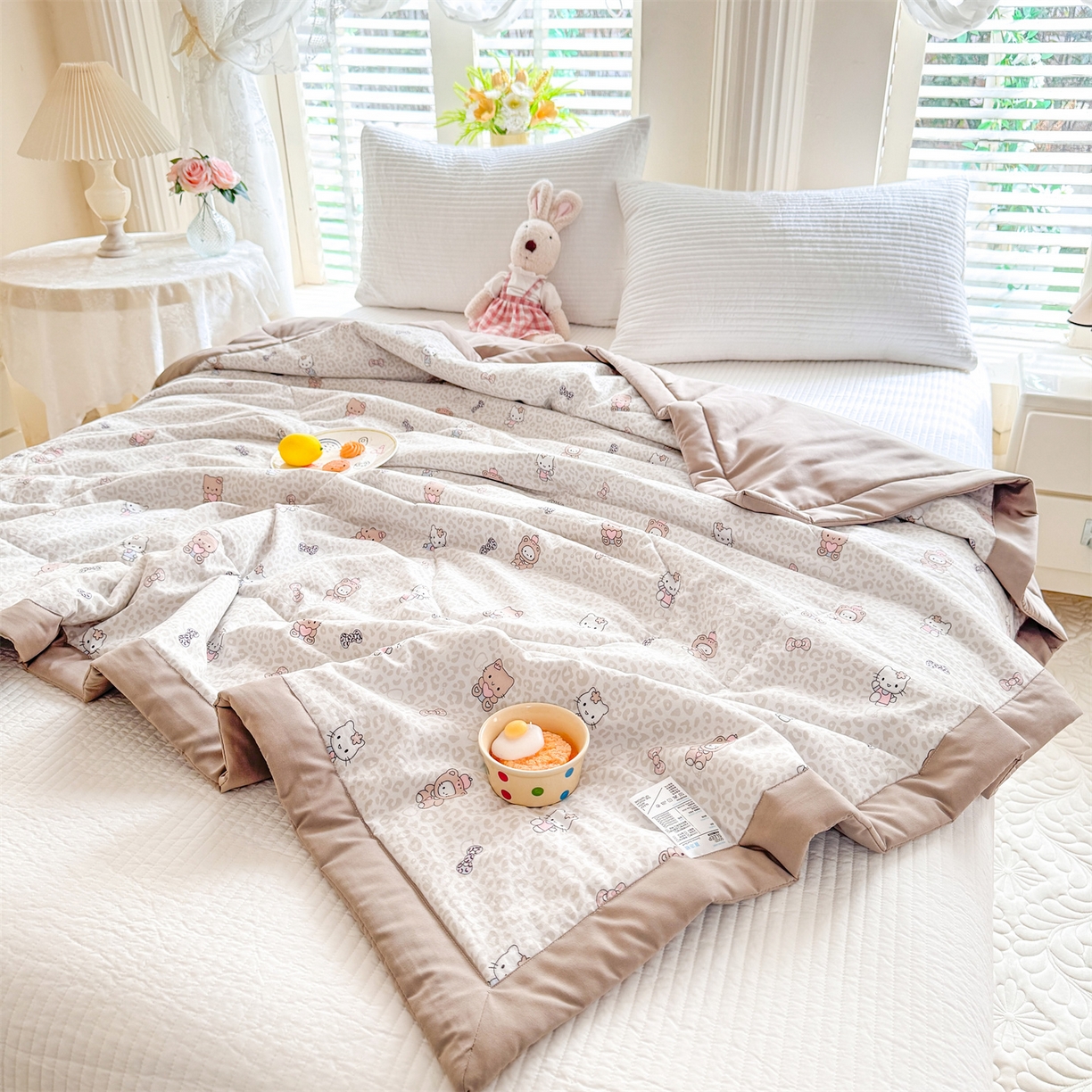 91家纺网 家纺一手货源 找家纺 优贝家纺 2026新款水洗棉云朵棉双层纱手包边抗菌夏凉被空调被 被子被芯 童年回忆