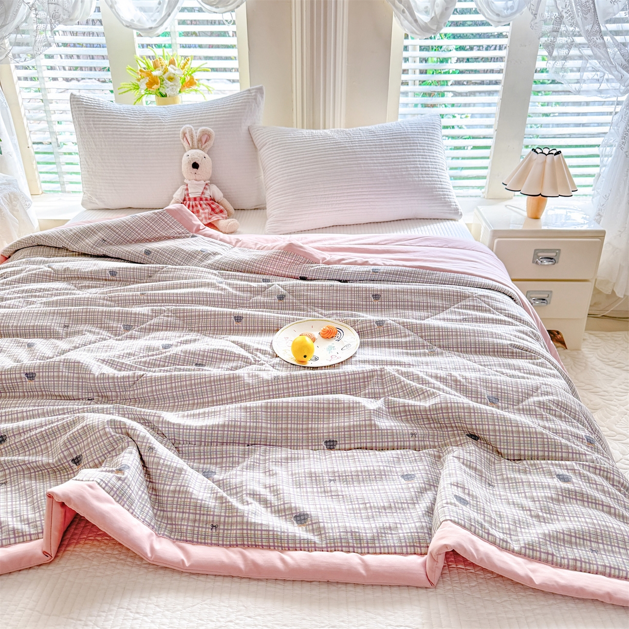 91家纺网 家纺一手货源 找家纺 优贝家纺 2026新款水洗棉云朵棉双层纱手包边抗菌夏凉被空调被 被子被芯 绅士熊