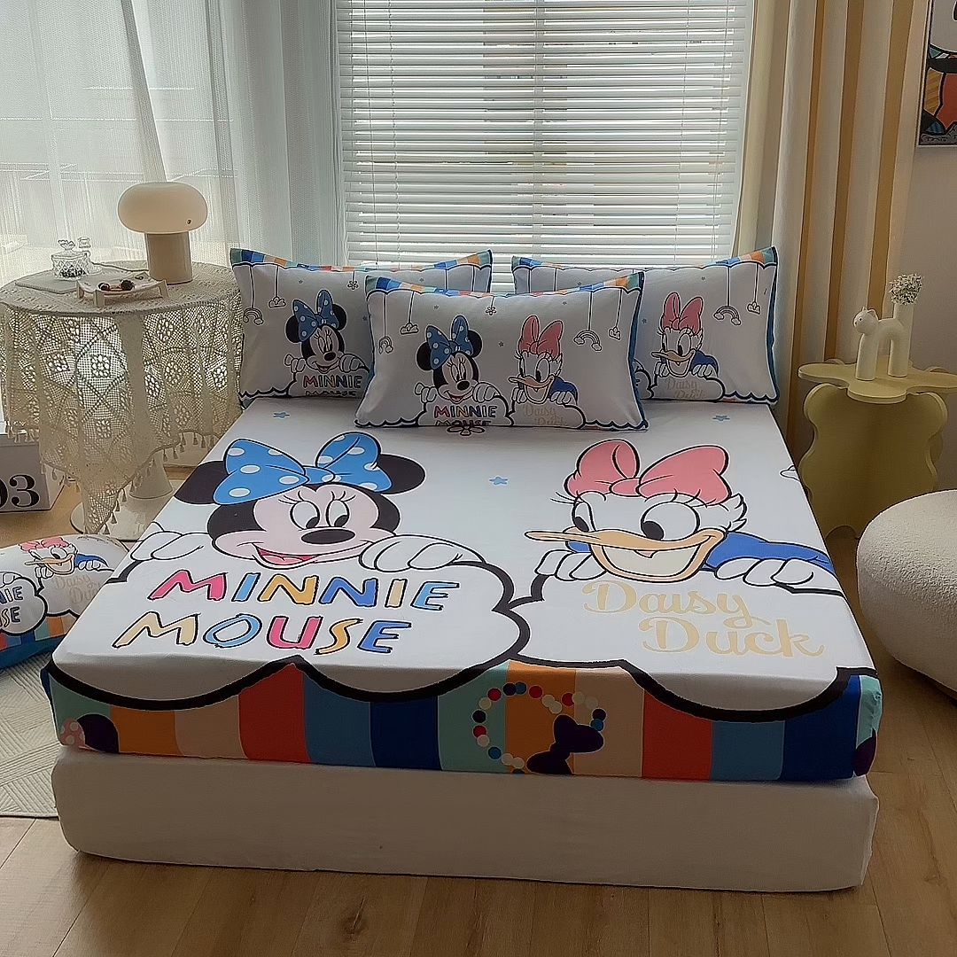 91家纺网 家纺一手货源 找家纺 一电 2026新款卡通磨毛床笠单品床笠单件-第一批 彩虹米妮