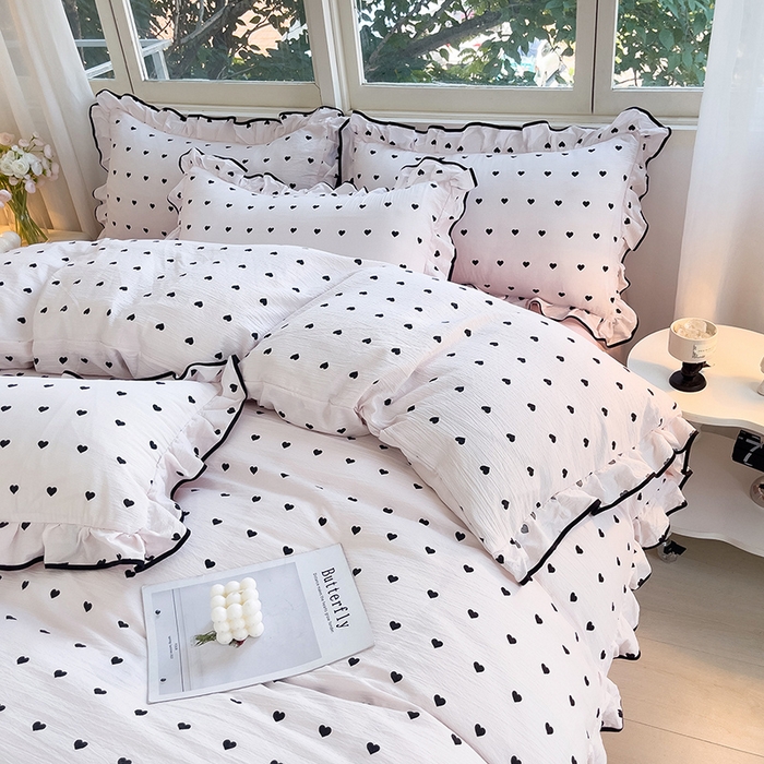 91家纺网 家纺一手货源 找家纺 （总）绘萱家居 2026直播爆款云感皱皱纱双层纱皱皱棉花边四件套印花水洗棉