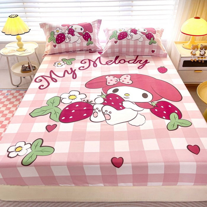 91家纺网 家纺一手货源 找家纺 一电 2026新款卡通磨毛床笠单品床笠单件-第一批 草莓美乐蒂