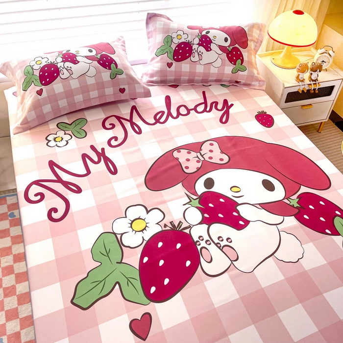 91家纺网 家纺一手货源 找家纺 一电 2026新款卡通磨毛床笠单品床笠单件-第一批 草莓美乐蒂