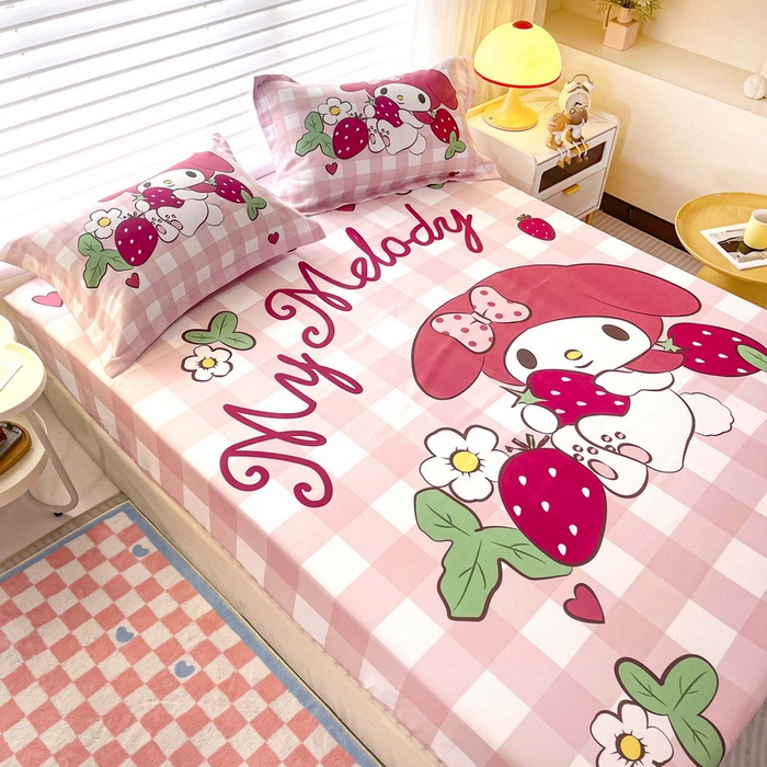 91家纺网 家纺一手货源 找家纺 一电 2026新款卡通磨毛床笠单品床笠单件-第一批 草莓美乐蒂