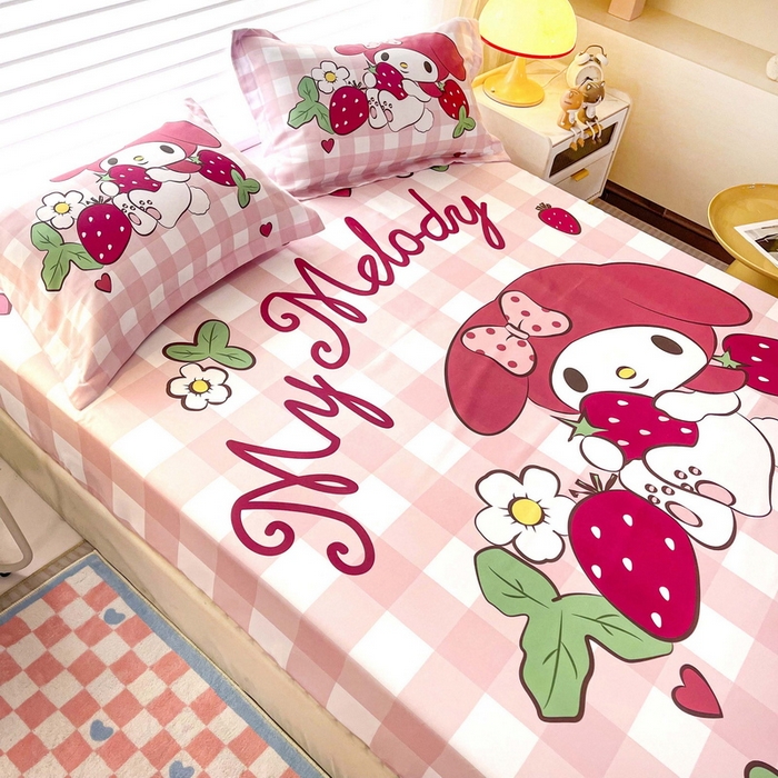 91家纺网 家纺一手货源 找家纺 一电 2026新款卡通磨毛床笠单品床笠单件-第一批 草莓美乐蒂