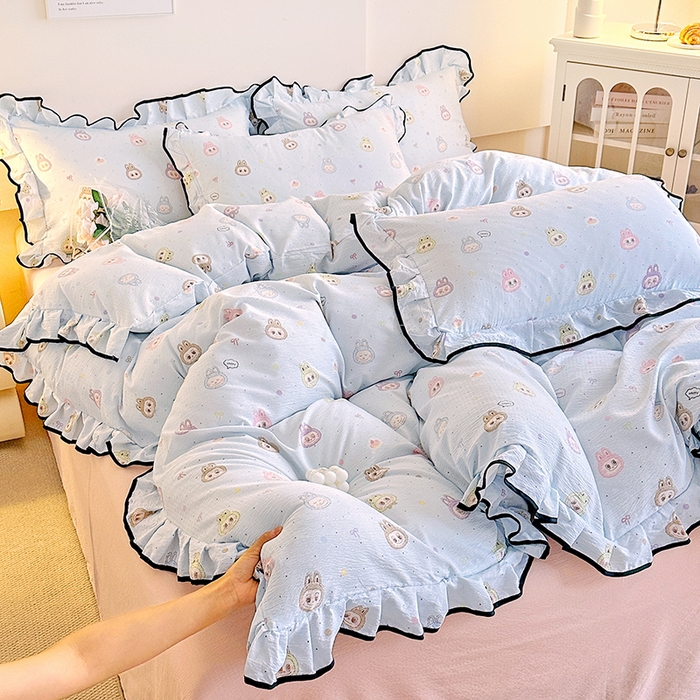 91家纺网 家纺一手货源 找家纺 （总）绘萱家居 2026直播爆款云感皱皱纱双层纱皱皱棉花边四件套印花水洗棉