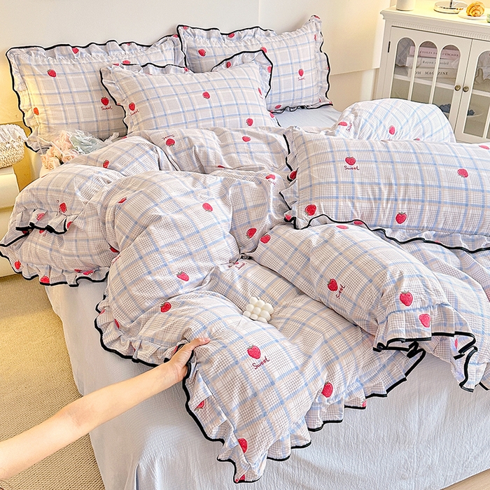 91家纺网 家纺一手货源 找家纺 （总）绘萱家居 2026直播爆款云感皱皱纱双层纱皱皱棉花边四件套印花水洗棉