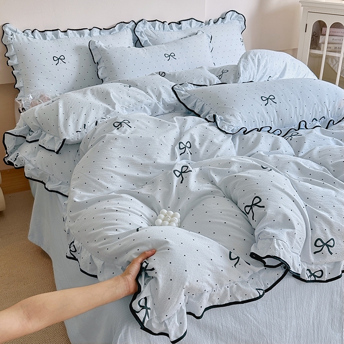 91家纺网 家纺一手货源 找家纺 （总）绘萱家居 2026直播爆款云感皱皱纱双层纱皱皱棉花边四件套印花水洗棉