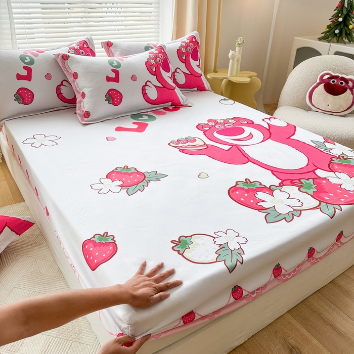 91家纺网 家纺一手货源 找家纺 一电 2026新款卡通磨毛床笠单品床笠单件-第一批 花边熊