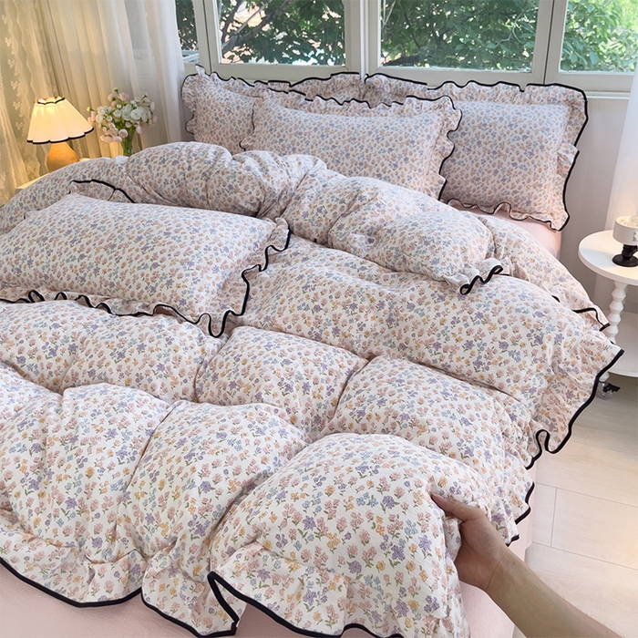 91家纺网 家纺一手货源 找家纺 （总）绘萱家居 2026直播爆款云感皱皱纱双层纱皱皱棉花边四件套印花水洗棉