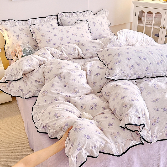 91家纺网 家纺一手货源 找家纺 （总）绘萱家居 2026直播爆款云感皱皱纱双层纱皱皱棉花边四件套印花水洗棉