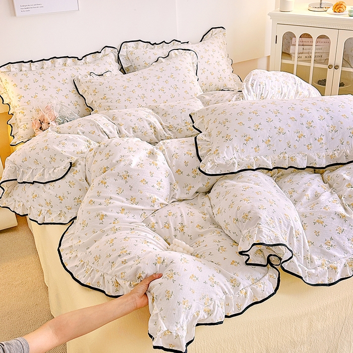 91家纺网 家纺一手货源 找家纺 （总）绘萱家居 2026直播爆款云感皱皱纱双层纱皱皱棉花边四件套印花水洗棉