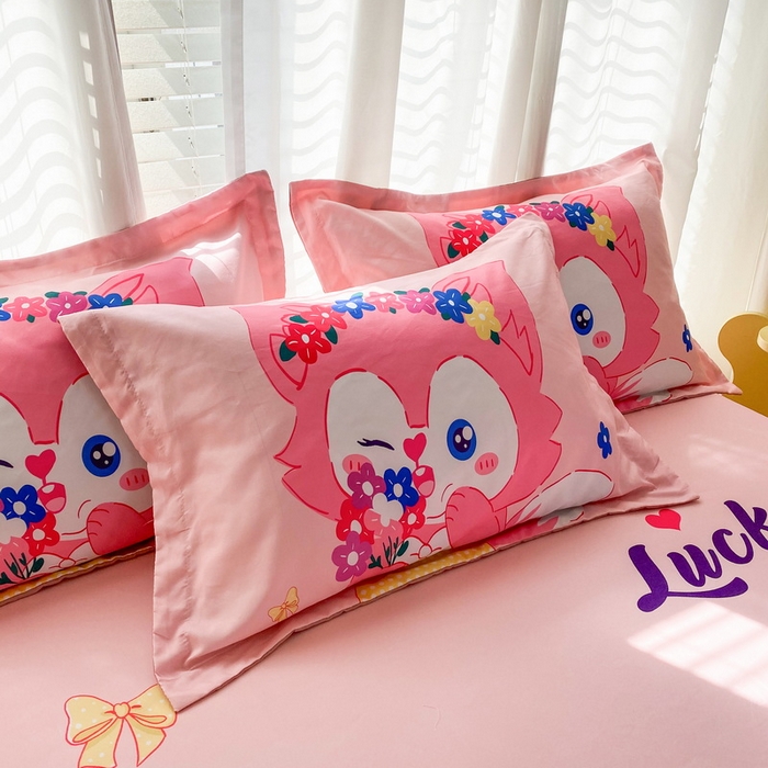 91家纺网 家纺一手货源 找家纺 一电 2026新款卡通磨毛床笠单品床笠单件-第一批 花朵狐