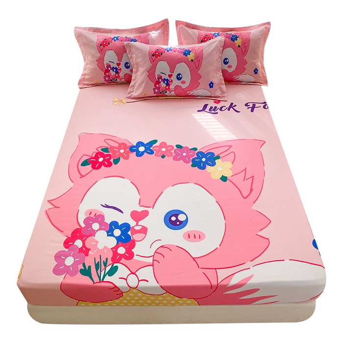91家纺网 家纺一手货源 找家纺 一电 2026新款卡通磨毛床笠单品床笠单件-第一批 花朵狐
