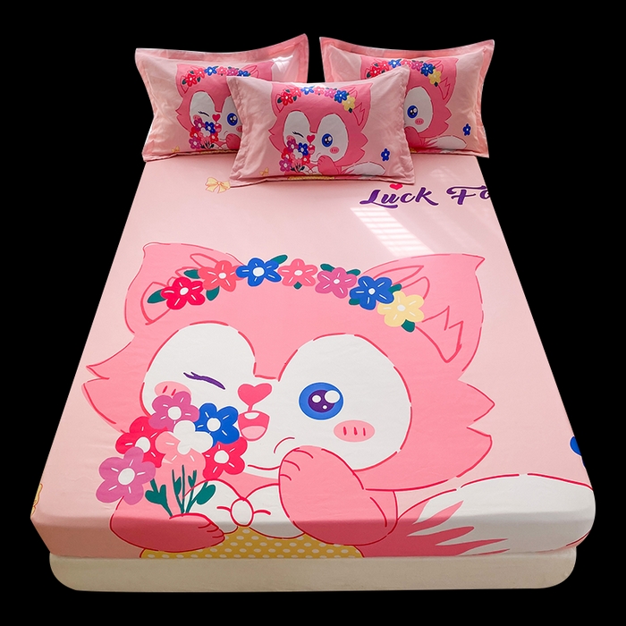 91家纺网 家纺一手货源 找家纺 一电 2026新款卡通磨毛床笠单品床笠单件-第一批 花朵狐