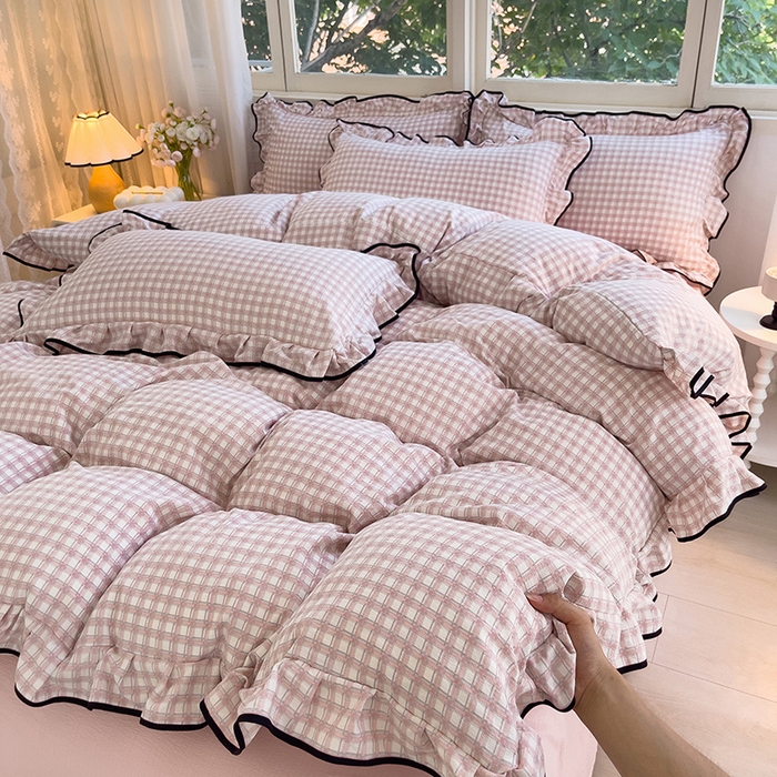 91家纺网 家纺一手货源 找家纺 （总）绘萱家居 2026直播爆款云感皱皱纱双层纱皱皱棉花边四件套印花水洗棉