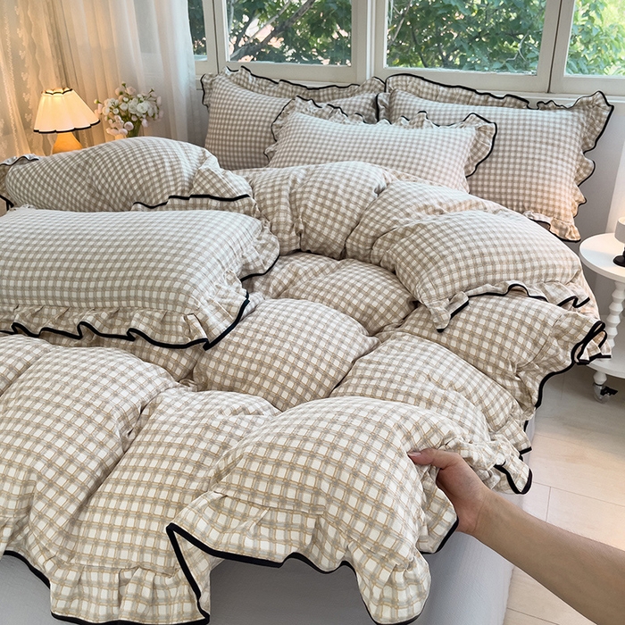 91家纺网 家纺一手货源 找家纺 （总）绘萱家居 2026直播爆款云感皱皱纱双层纱皱皱棉花边四件套印花水洗棉