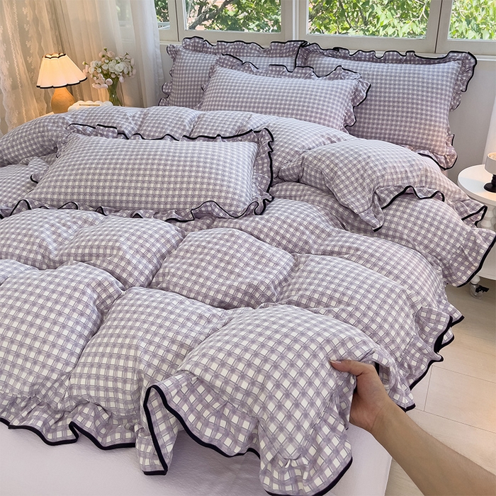 91家纺网 家纺一手货源 找家纺 （总）绘萱家居 2026直播爆款云感皱皱纱双层纱皱皱棉花边四件套印花水洗棉