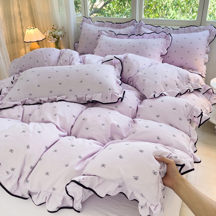 91家纺网 家纺一手货源 找家纺 （总）绘萱家居 2026直播爆款云感皱皱纱双层纱皱皱棉花边四件套印花水洗棉