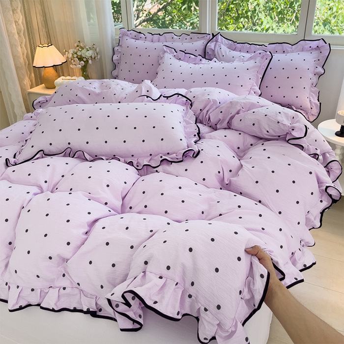 91家纺网 家纺一手货源 找家纺 （总）绘萱家居 2026直播爆款云感皱皱纱双层纱皱皱棉花边四件套印花水洗棉