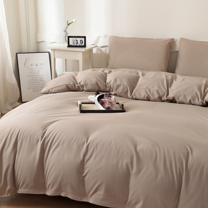 91家纺网 家纺一手货源 找家纺 宇淳国际 2026新款纯色水洗棉单被套被套单件 卡其