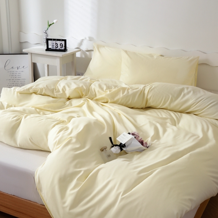 91家纺网 家纺一手货源 找家纺 宇淳国际 2026新款纯色水洗棉单被套被套单件 奶黄