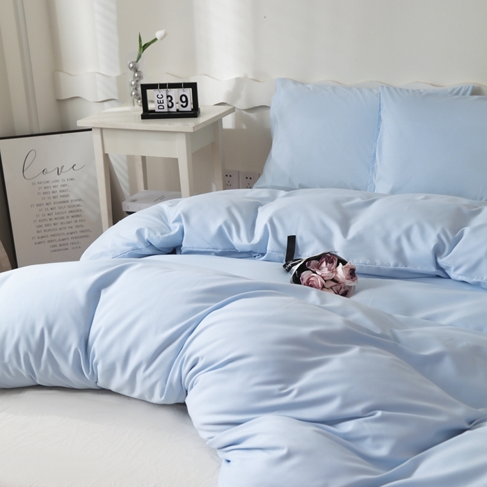91家纺网 家纺一手货源 找家纺 宇淳国际 2026新款纯色水洗棉单被套被套单件 天蓝