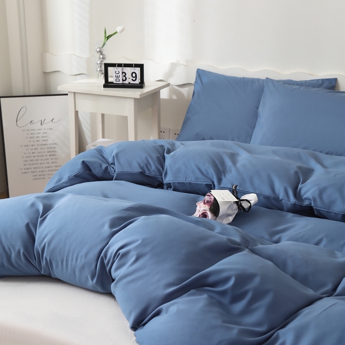 91家纺网 家纺一手货源 找家纺 宇淳国际 2026新款纯色水洗棉单被套被套单件 深蓝