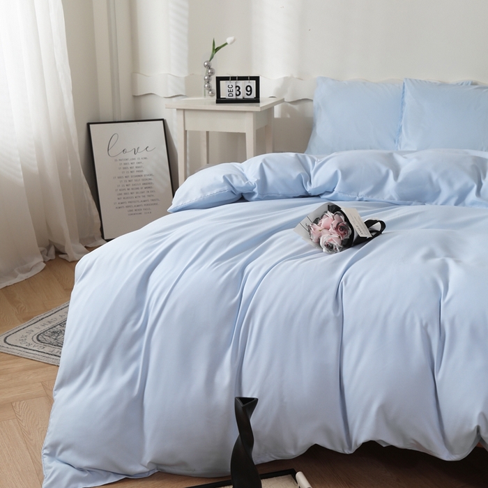91家纺网 家纺一手货源 找家纺 宇淳国际 2026新款纯色水洗棉单被套被套单件 天蓝