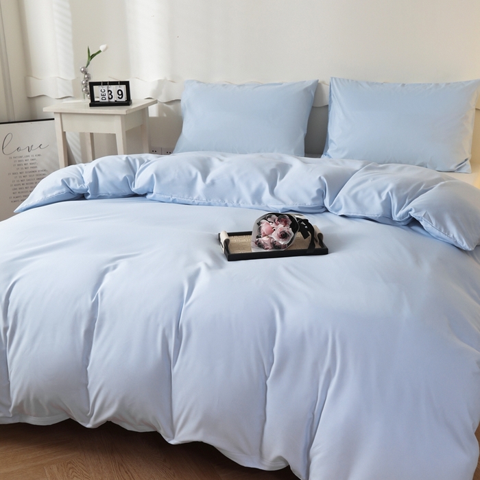 91家纺网 家纺一手货源 找家纺 宇淳国际 2026新款纯色水洗棉单被套被套单件 天蓝