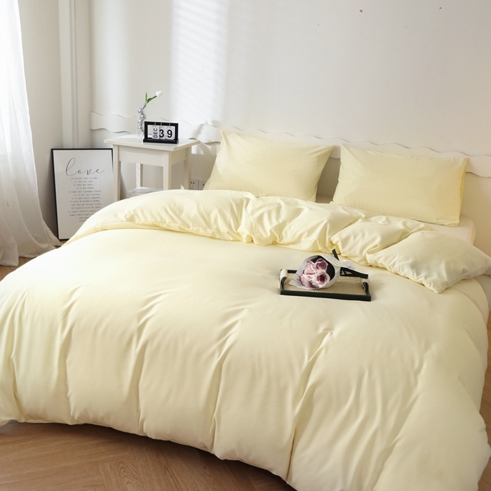 91家纺网 家纺一手货源 找家纺 宇淳国际 2026新款纯色水洗棉单被套被套单件 奶黄