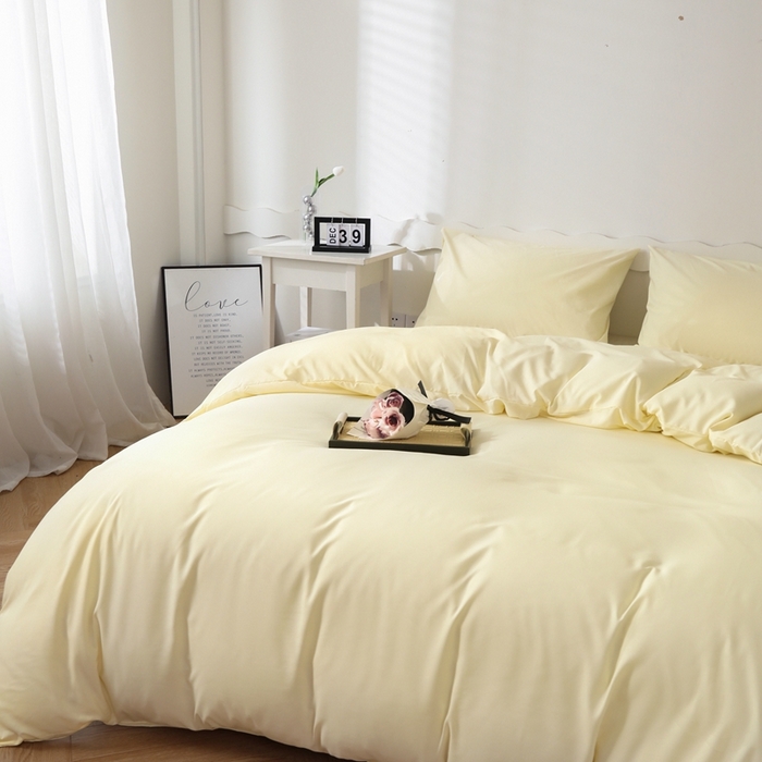 91家纺网 家纺一手货源 找家纺 宇淳国际 2026新款纯色水洗棉单被套被套单件 奶黄