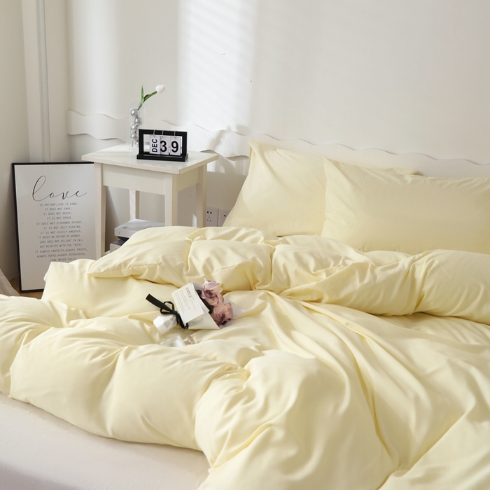 91家纺网 家纺一手货源 找家纺 宇淳国际 2026新款纯色水洗棉单被套被套单件 奶黄