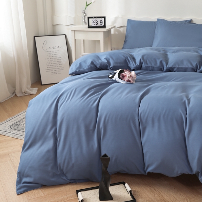 91家纺网 家纺一手货源 找家纺 宇淳国际 2026新款纯色水洗棉单被套被套单件 深蓝