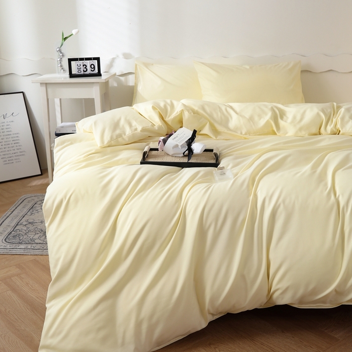 91家纺网 家纺一手货源 找家纺 宇淳国际 2026新款纯色水洗棉单被套被套单件 奶黄