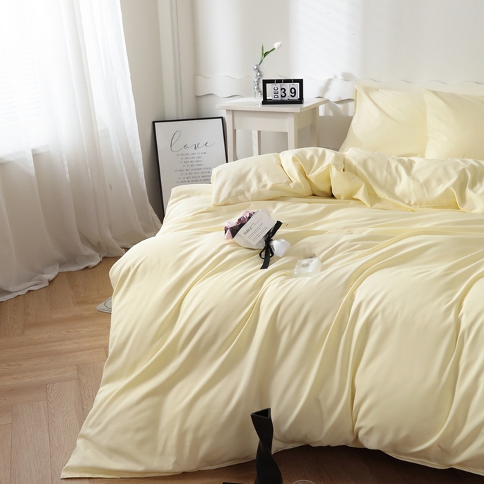 91家纺网 家纺一手货源 找家纺 宇淳国际 2026新款纯色水洗棉单被套被套单件 奶黄