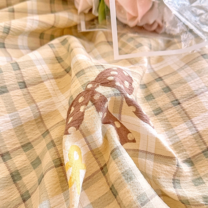 91家纺网 家纺一手货源 找家纺 绘萱家居 2026直播爆款云感皱皱纱双层纱皱皱棉花边四件套印花水洗棉 蝴蝶结-咖