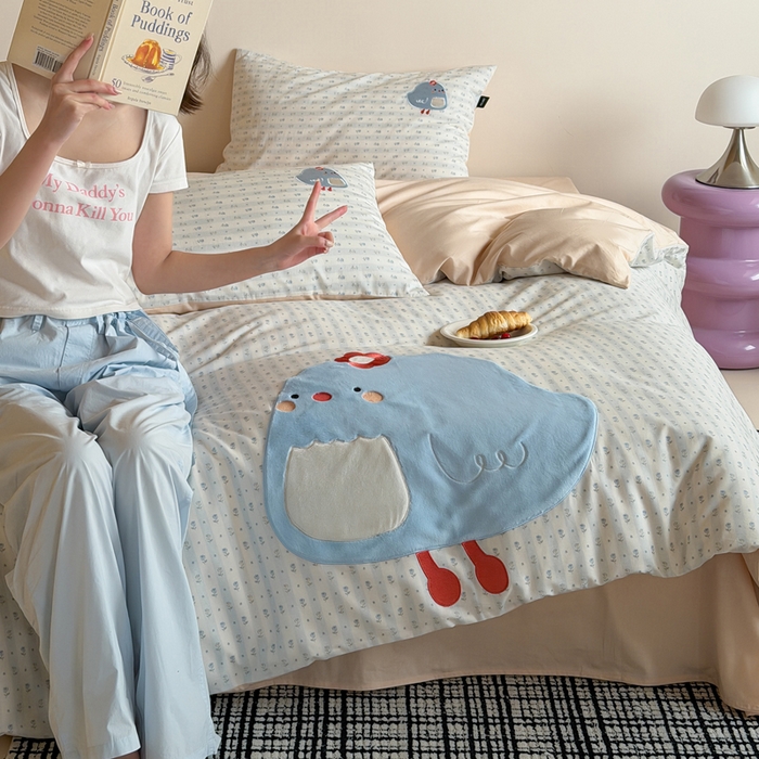 卡姿家纺 2026春夏全棉萌趣气质大贴布系列四件套— 第二季 小鸡朵拉