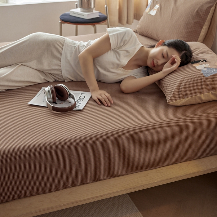 91家纺网 家纺一手货源 找家纺 卡姿家纺 2026春夏全棉色织水洗棉文艺时尚床笠三件套 床笠-猫咪礼物