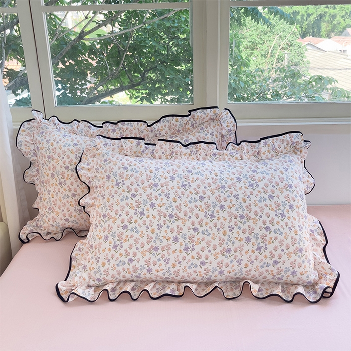 91家纺网 家纺一手货源 找家纺 绘萱家居 2026直播爆款云感皱皱纱双层纱皱皱棉花边四件套印花水洗棉 可颂