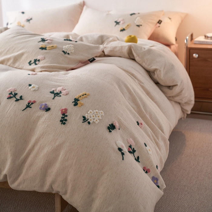 91家纺网 家纺一手货源 找家纺 （总）卡姿家纺 2026春夏天丝棉麻裸感超柔系列四件套-紫茉