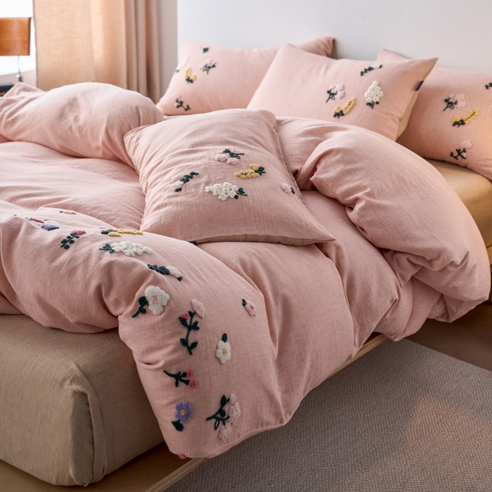 91家纺网 家纺一手货源 找家纺 （总）卡姿家纺 2026春夏天丝棉麻裸感超柔系列四件套-紫茉