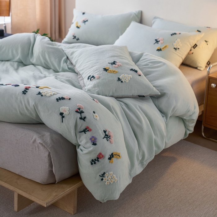 卡姿家纺 2026春夏天丝棉麻裸感超柔系列四件套-紫茉 紫茉-浅蓝