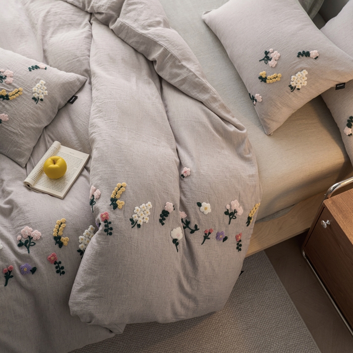 91家纺网 家纺一手货源 找家纺 卡姿家纺 2026春夏天丝棉麻裸感超柔系列四件套-紫茉 紫茉-灰