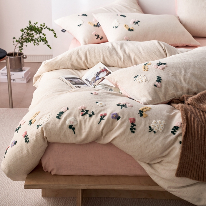 91家纺网 家纺一手货源 找家纺 卡姿家纺 2026春夏天丝棉麻裸感超柔系列四件套-紫茉 紫茉-白