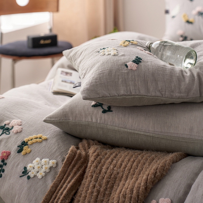 91家纺网 家纺一手货源 找家纺 卡姿家纺 2026春夏天丝棉麻裸感超柔系列四件套-紫茉 紫茉-灰