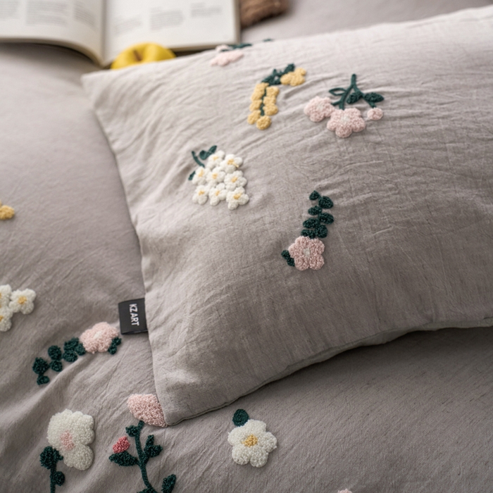 91家纺网 家纺一手货源 找家纺 卡姿家纺 2026春夏天丝棉麻裸感超柔系列四件套-紫茉 紫茉-灰